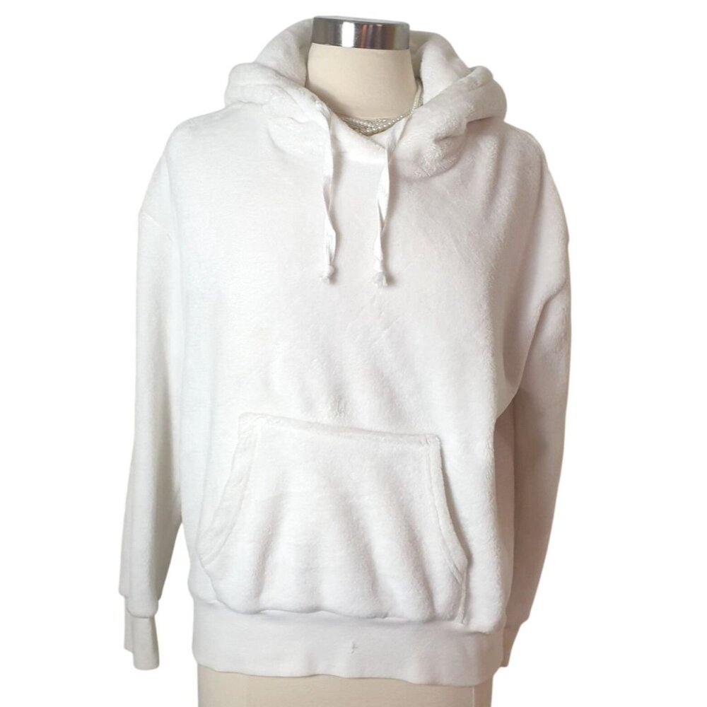 Xhilaration Womens Crop Hoodie L White Plush Fleece Sweatshirt Fairy Cottagecore